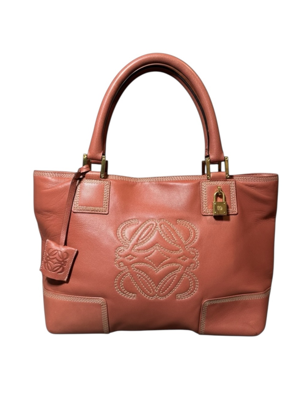 Loewe Dusty Coral Rose Pink Leather Anagram Fusta Tote Bag Ex+ Authentic Vintage